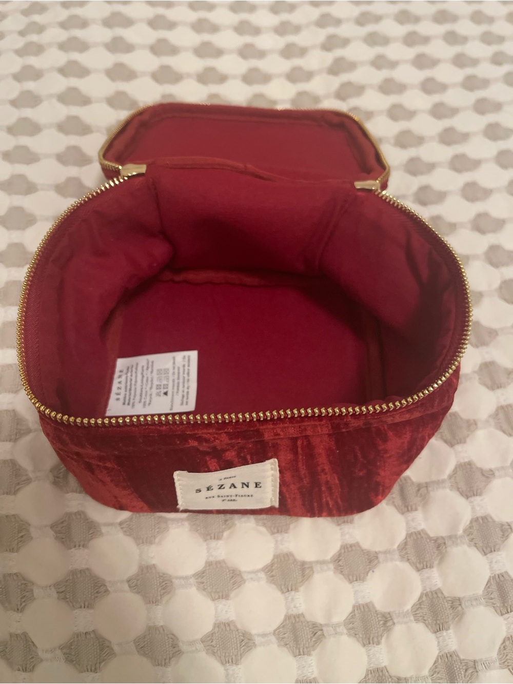 Sezane Red Velvet Travel Pouch with Gold Zipper - Picture 2 of 4